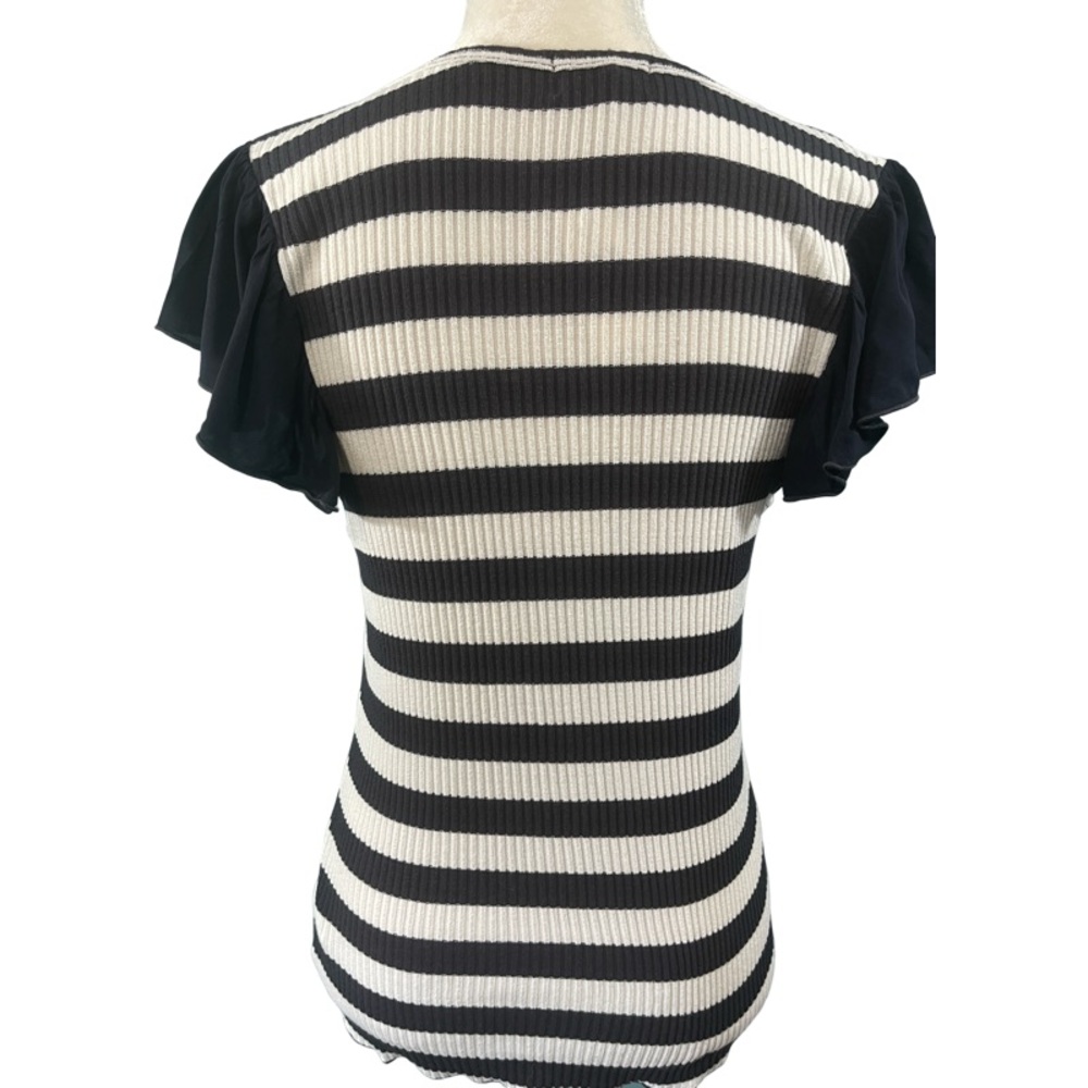 Anthropologie T La Flutter Sleeve Tee Top Navy White Stripe Size XL - Picture 3 of 6